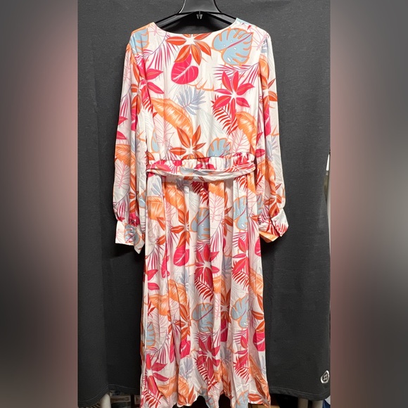 NEW - Multicolor Tropical Palm Print Tie High Waist Maxi Dress - Size 3X - Picture 5 of 9